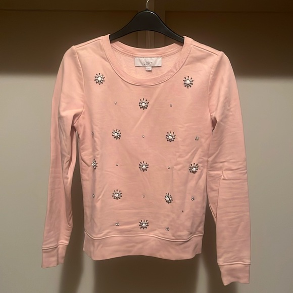 LOFT Tops - LOFT Pink Embellished Sweatshirt